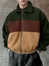 Mens Fleece Color-Block Long Sleeve Jacket SKUK92474