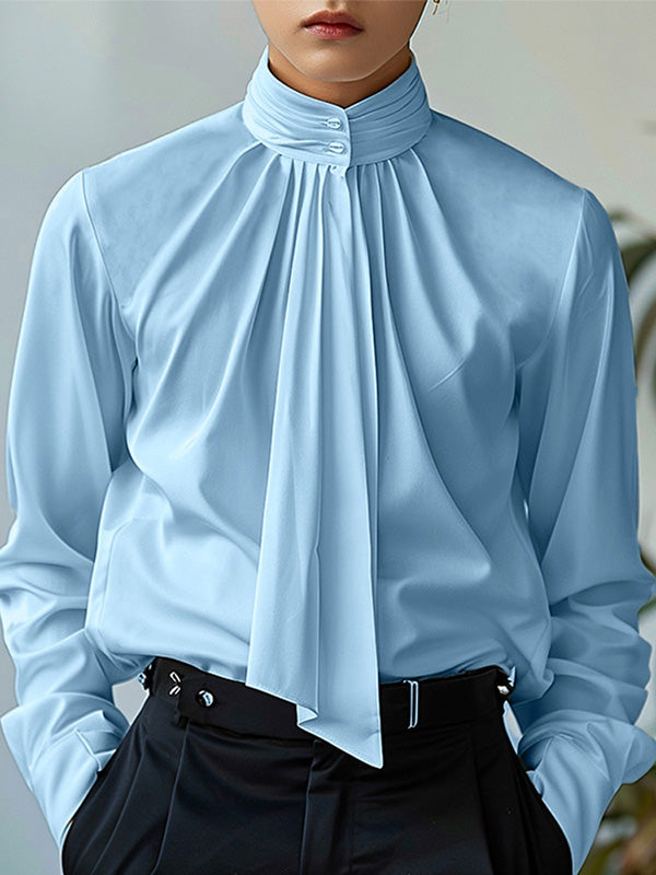 Mens French Style Solid Color Pleated Shirt SKUK74950