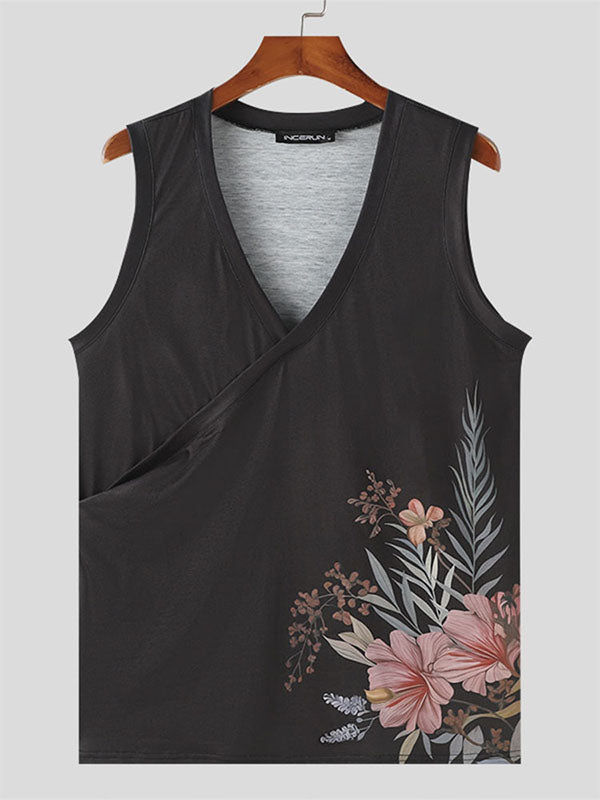 Mens Floral Print V-Neck Sleeveless Tank SKUK68146