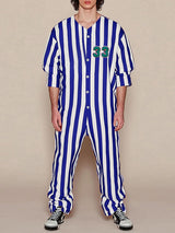 Mens Numeric Print Striped Long-Sleeve Jumpsuit SKUK90542