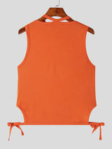 Mens Solid Cutout Waist Rope Sleeveless Vest SKUK45274