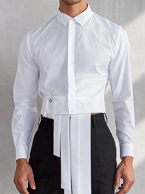 Mens Asymmetric Hem Long-Sleeve Shirt SKUK92672