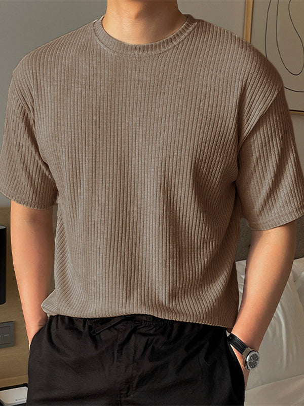 Mens Solid Knit Casual Short Sleeve T-Shirt SKUK52245