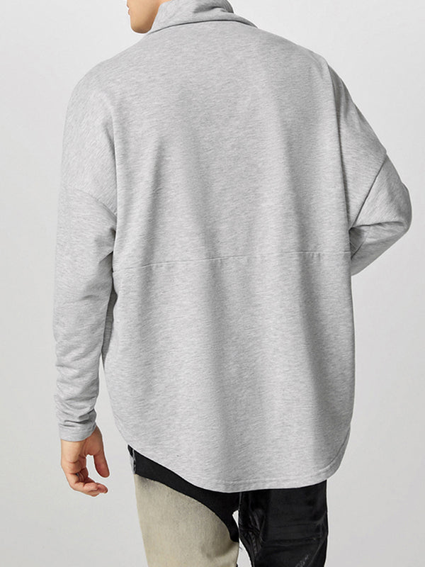 Mens Zip Detail Draped Neck Long-Sleeve T-Shirt SKUK85848