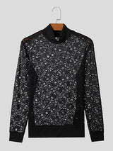 Mens Lace High Neck Long Sleeve T-Shirt SKUK43835