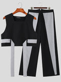 Mens Contrast Patchwork Sleeveless Two Pieces Outfits SKUK21709