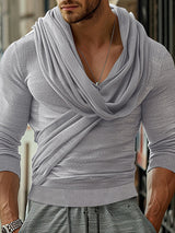 Mens Deconstructed Draped Neck Long Sleeve T-Shirt SKUK77378