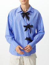 Mens Striped Bow Tie Long Sleeve Shirt SKUK80428