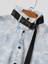 Mens Floral Print Buckle Design Chiffon Shirt SKUK46350