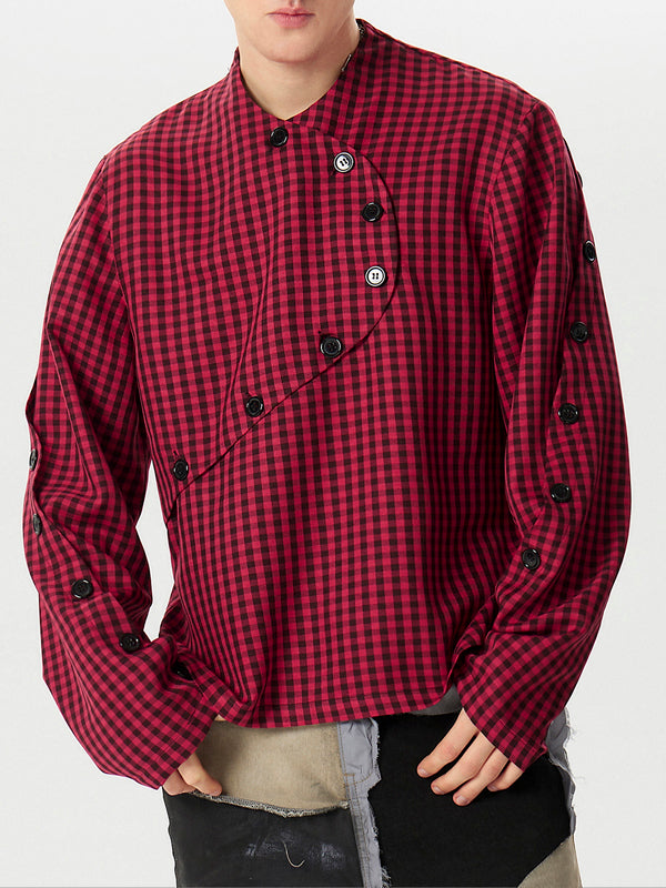 Mens Plaid Button Design Deconstruction Shirt SKUK43873