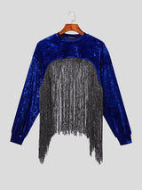 Mens Velvet Fringe Patchwork Long Sleeve T-Shirt SKUK40465