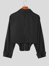 Mens Striped Zip Front Irregular Hem Shirt SKUK27761