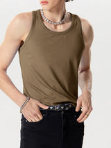 Mens Solid Knit Back Straps Sleeveless Vest SKUK48477