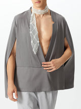 Mens Shawl Design V-Neck Long Sleeve Cloak SKUK78600