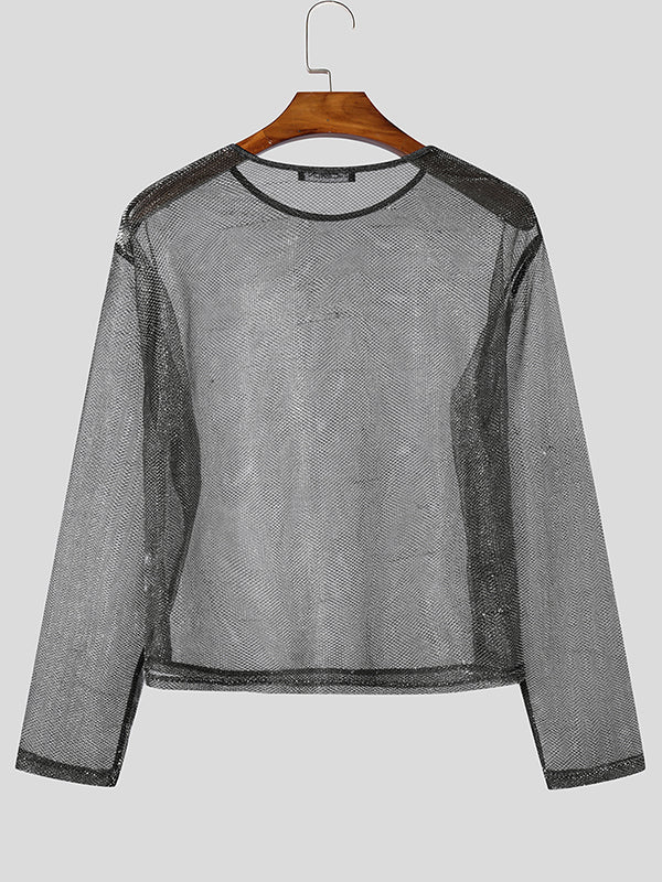 Mens Sparkling Mesh Sheer Long-Sleeve T-Shirt SKUK84570