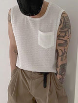 Mens Solid See Through U-Neck Sleeveless Vest SKUK64774