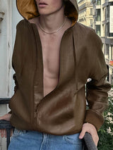 Mens Solid Color Long Sleeve Leather Jacket SKUK80262