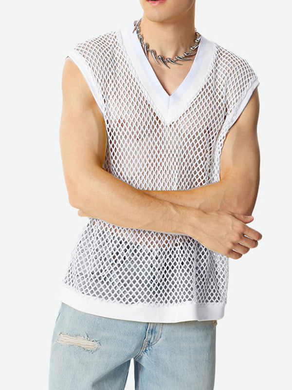 Mens Solid Color Sheer Mesh Tank SKUK74915