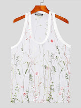 Mens Floral Embroidered See Through Sleeveless Vest SKUK53715