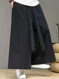 Mens Solid Pleated Cotton Wide Leg Pants SKUK32728