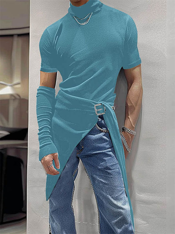 Mens Asymmetrical Hem Knit Short Sleeve T-Shirt SKUK72351