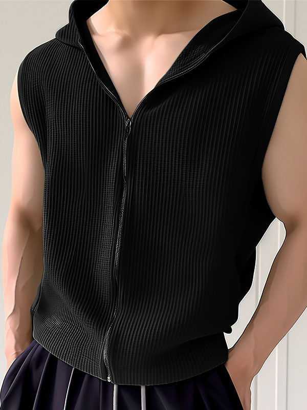 Mens Waffle Knit Zip Front Hooded Waistcoat SKUK48908