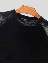 Mens Floral Mesh Velvet Patchwork T-Shirt SKUK40467