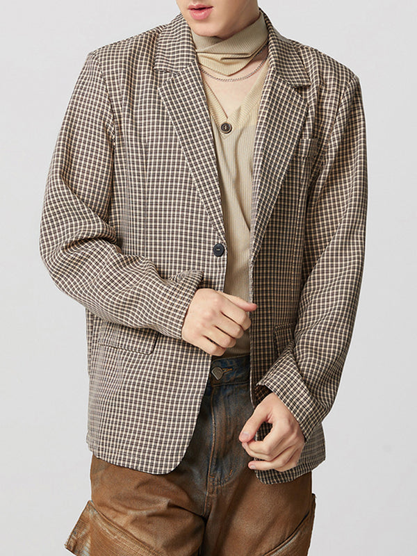 Mens Plaid Single Breasted Casual Blazer SKUK43872