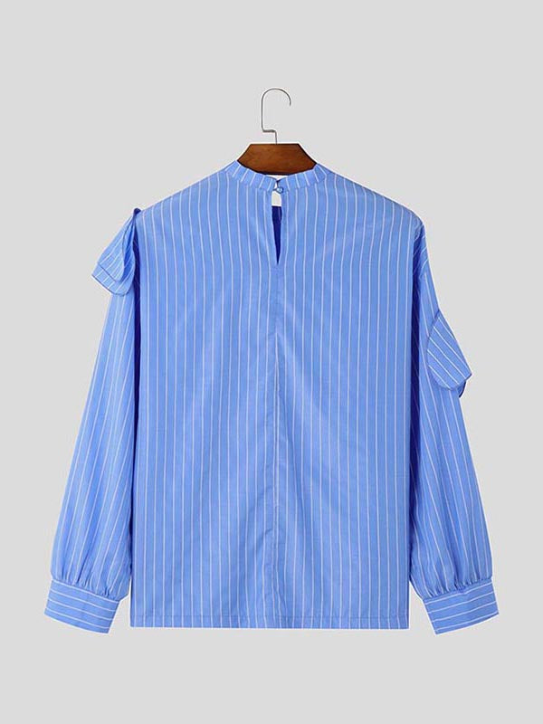 Mens Ruffle Patchwork Striped Long-Sleeve Shirt SKUK81212