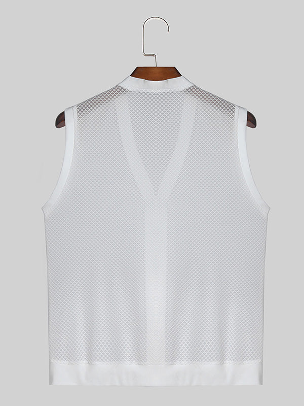 Mens Mesh See Through V-Neck Sleeveless Vest SKUK51015