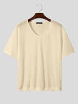 Mens Solid V-Neck Short Sleeve T-Shirt SKUK53851