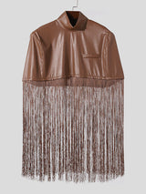 Mens PU Leather Fringe Patchwork Cloak SKUK42831