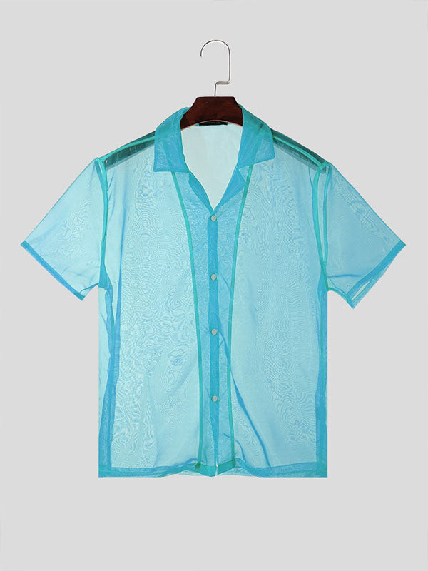 Mens Solid See Through Short Sleeve Shirt SKUK54816