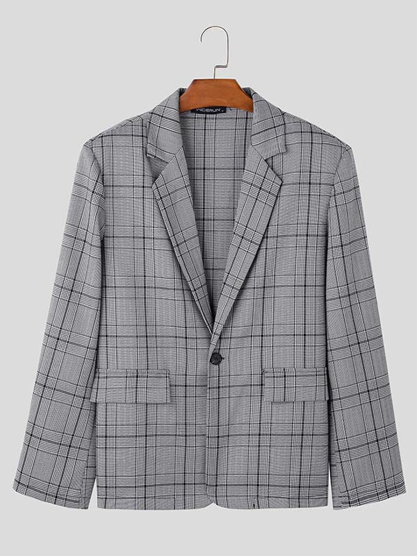 Mens Minimalist Plaid Long-Sleeve Blazer SKUK74055