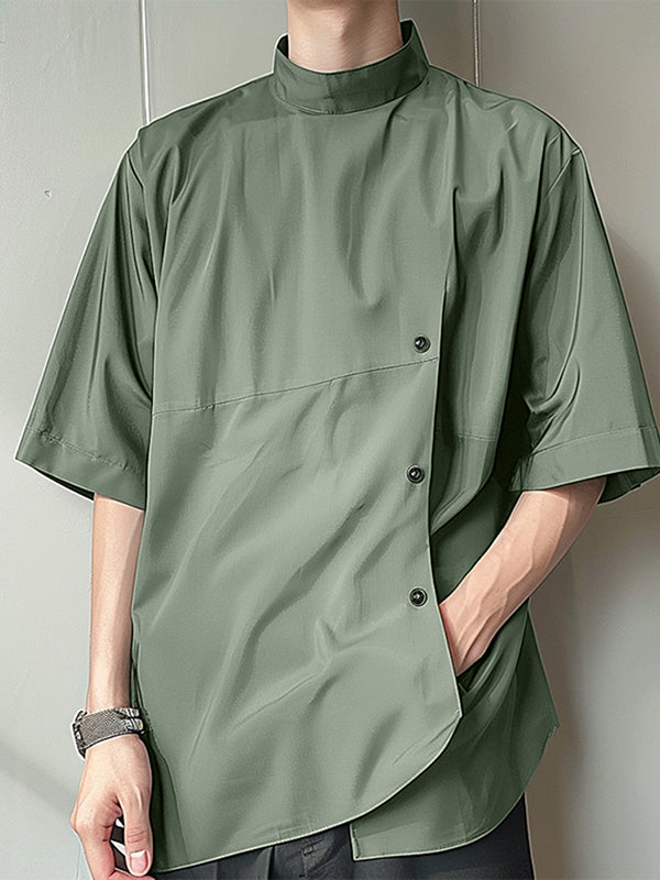 Mens Asymmetrical Placket Design Half-Sleeve Shirt SKUK75414