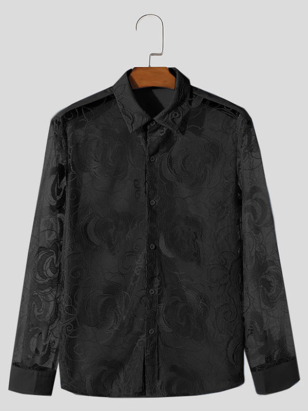 Mens Lace Floral Print Long Sleeve Shirt SKUK63603