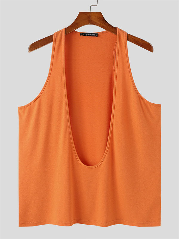 Mens Deep V-neck Solid Color Sleeveless Tank SKUK65502