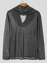 Mens Shimmer Detail Draped Neck Long-Sleeve T-Shirt SKUK85764