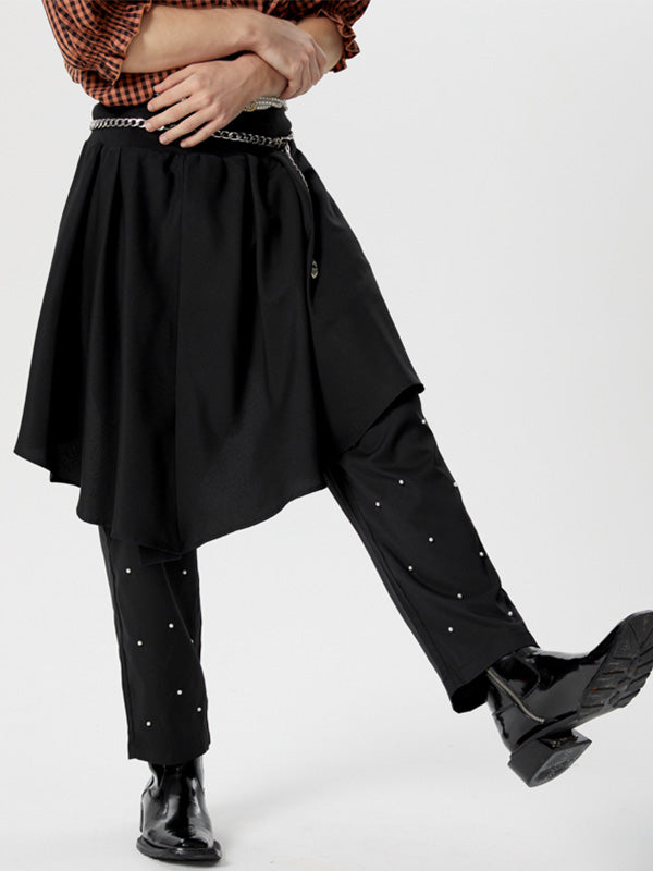 Mens Fashion Metal Buckle Design Midi Skirt SKUK61387