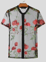 Mens Floral Embroidered See Through Shirt  SKUK50868