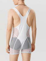 Mens Mesh Patchwork See Through Sleeveless Bodysuit SKUK09625