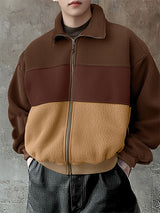 Mens Fleece Color-Block Long Sleeve Jacket SKUK92474