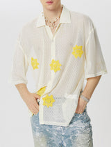 Mens Sheer Floral Patchwork Half Sleeve Shirt SKUK59621