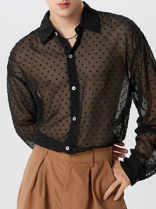 Mens Sheer Polka Dot Long Sleeve Shirt SKUK73574