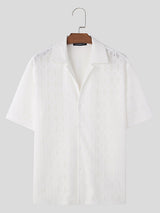 Mens Solid Lace See Through Short Sleeve Shirt SKUK60654