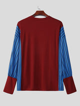 Mens Textured Patchwork Color-Block Long-Sleeve T-Shirt SKUK88171