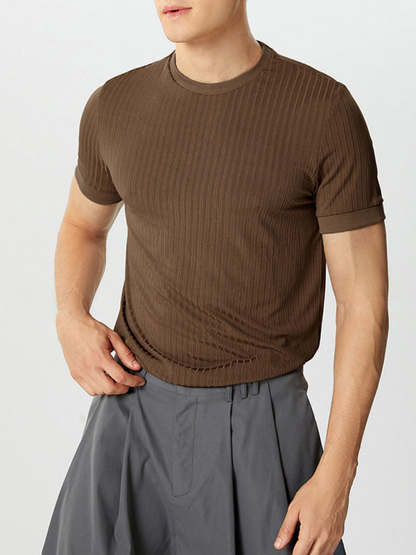 Mens Solid Rib-Knit Short Sleeve T-Shirt SKUK11603