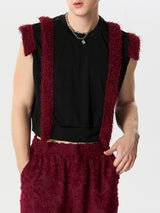 Mens Fleece Patchwork Sleeveless Crop Top SKUK44954