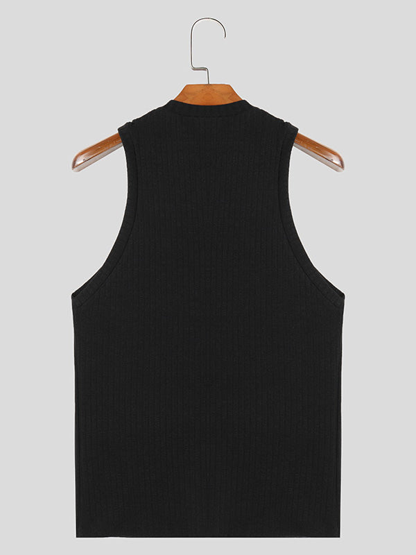 Mens Leisure Striped Round Neck Sleeveless Tank SKUK64017