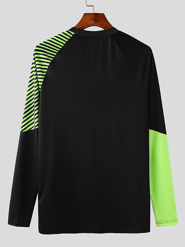 Mens Line Print Color Block Long Sleeve T-Shirt SKUK82211